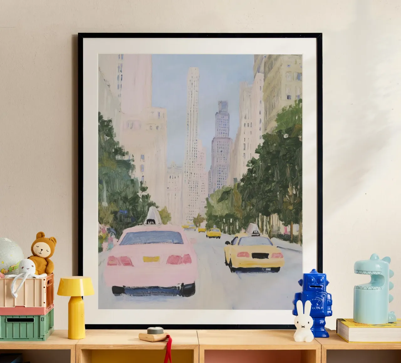 New York City, Taxi Street, Travel Art, Cute Painting hahnemühle by Peaches Art Prints