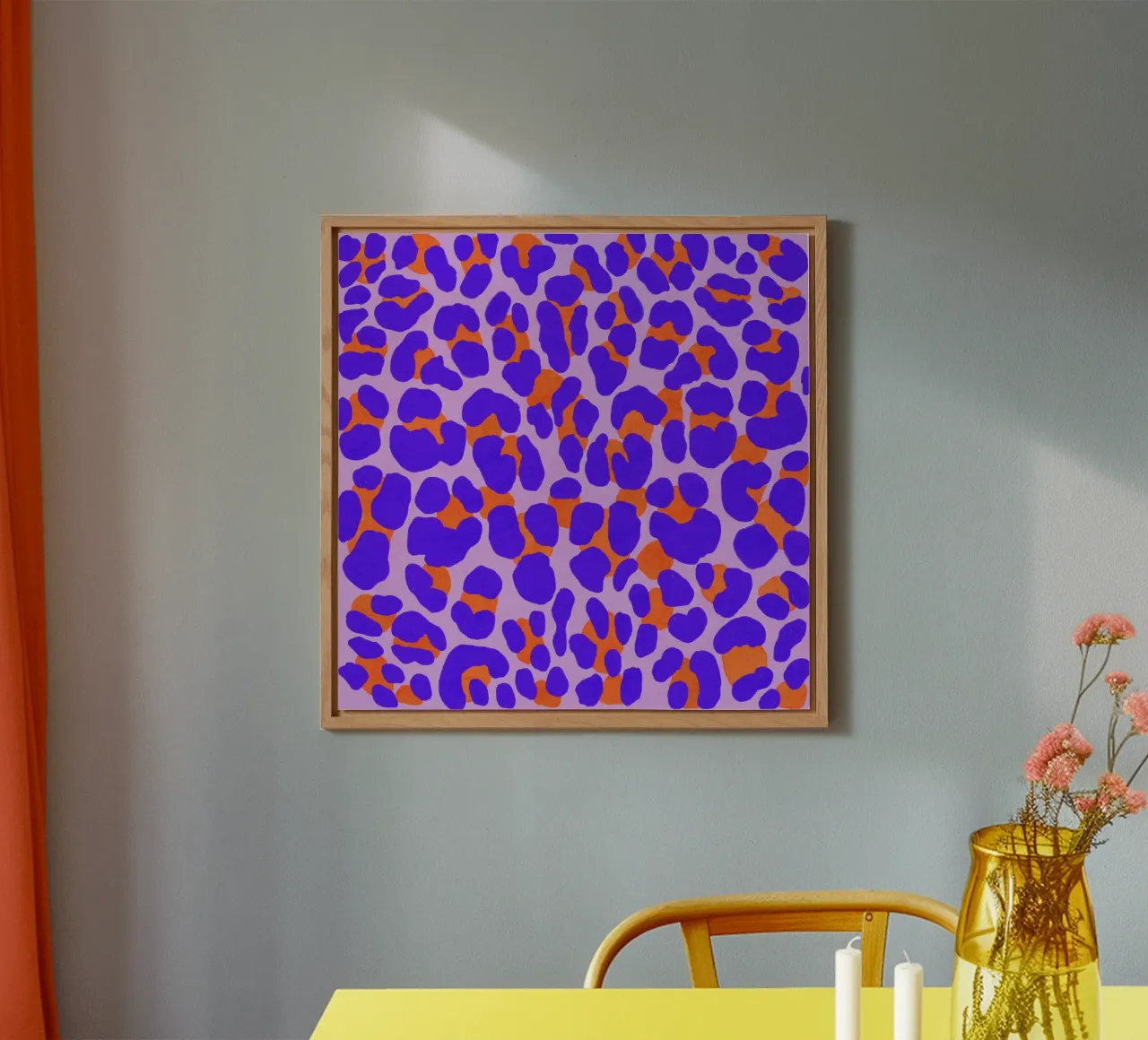 Leopard pattern. Modern with purple and orange. alu-dibond by CalliLetters