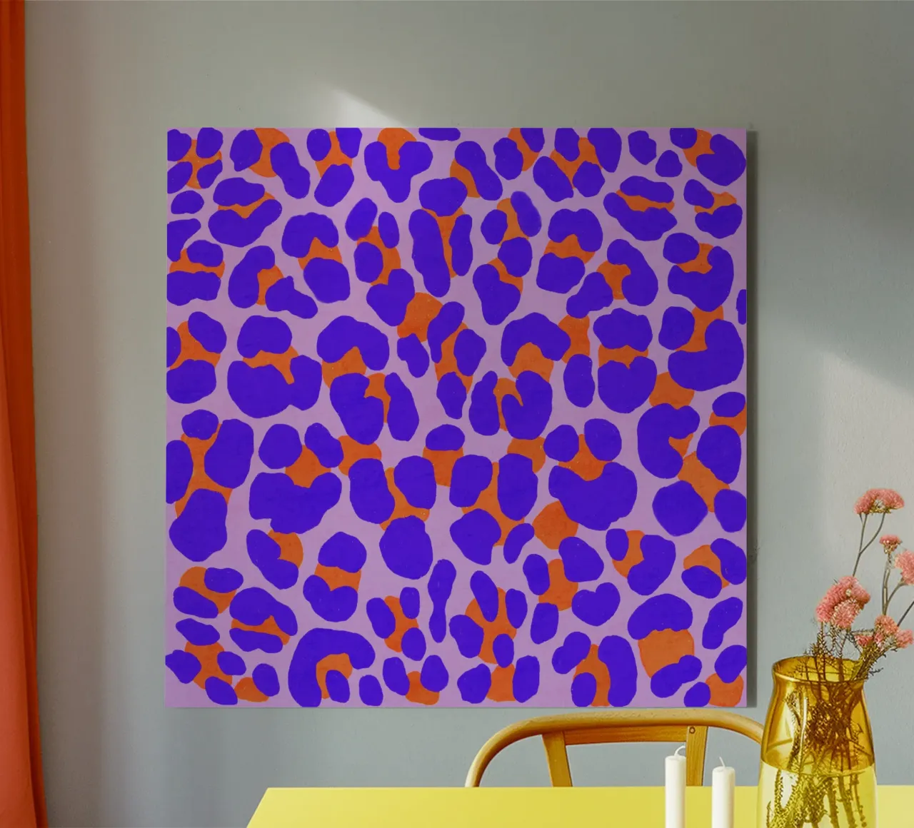 Leopard pattern. Modern with purple and orange. alu-dibond by CalliLetters