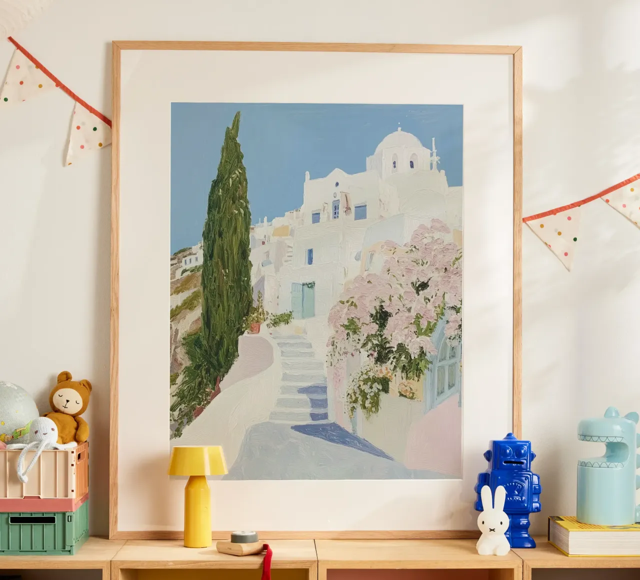 Santorini, Case Bianche - Arte da viaggio, Pittura Carina carta hahnemühle da Peaches Art Prints