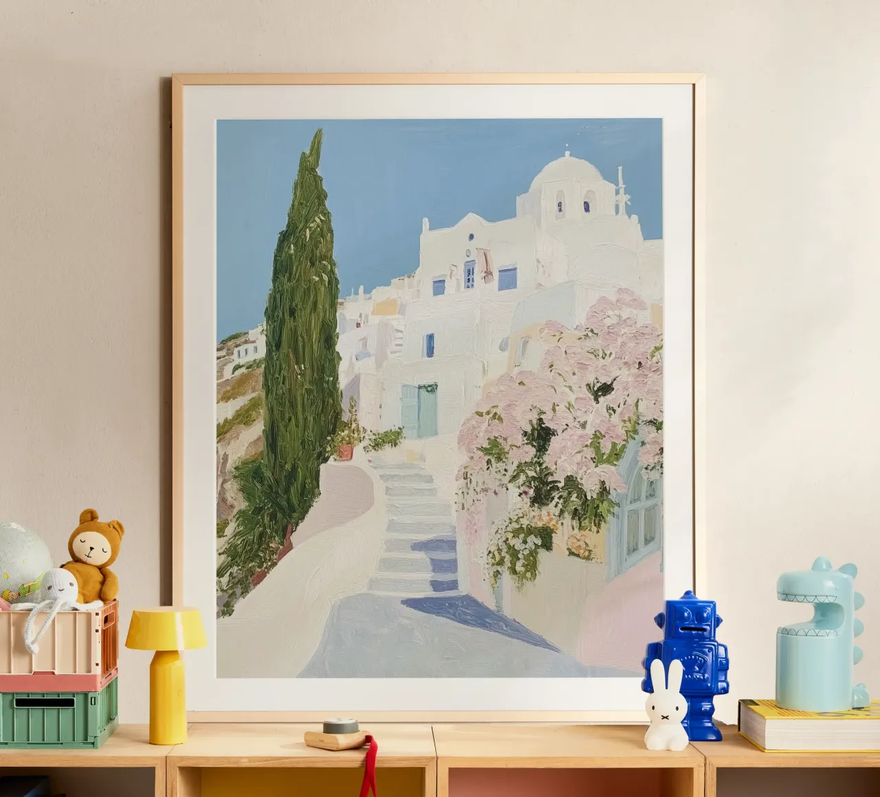 Santorini, Case Bianche - Arte da viaggio, Pittura Carina carta hahnemühle da Peaches Art Prints