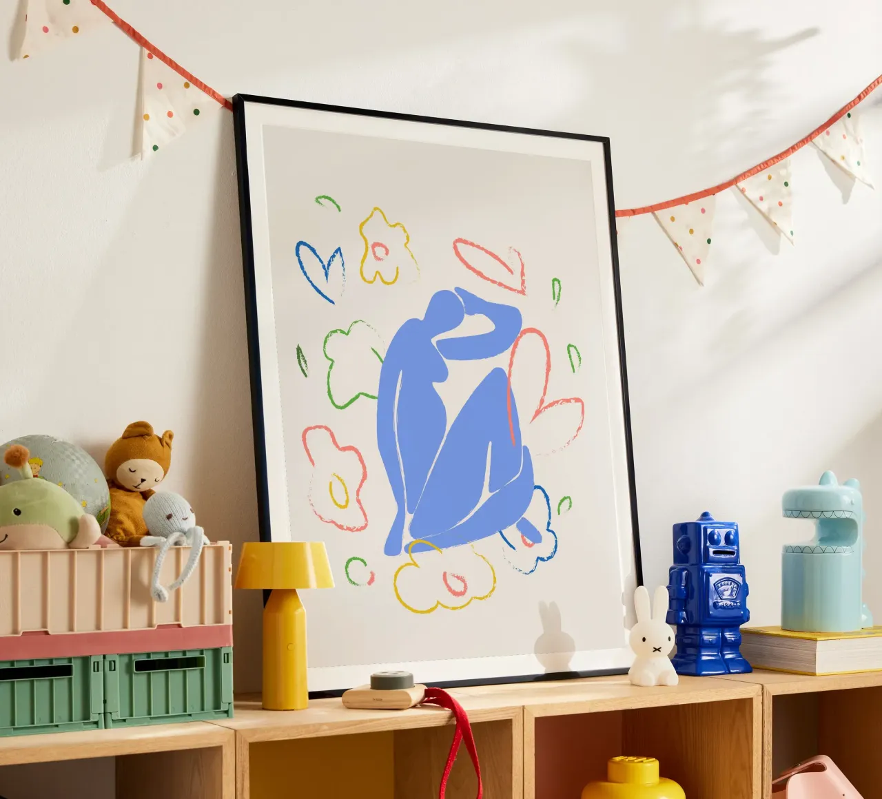 Figura blu di Matisse con fiori poster da Peaches Art Prints