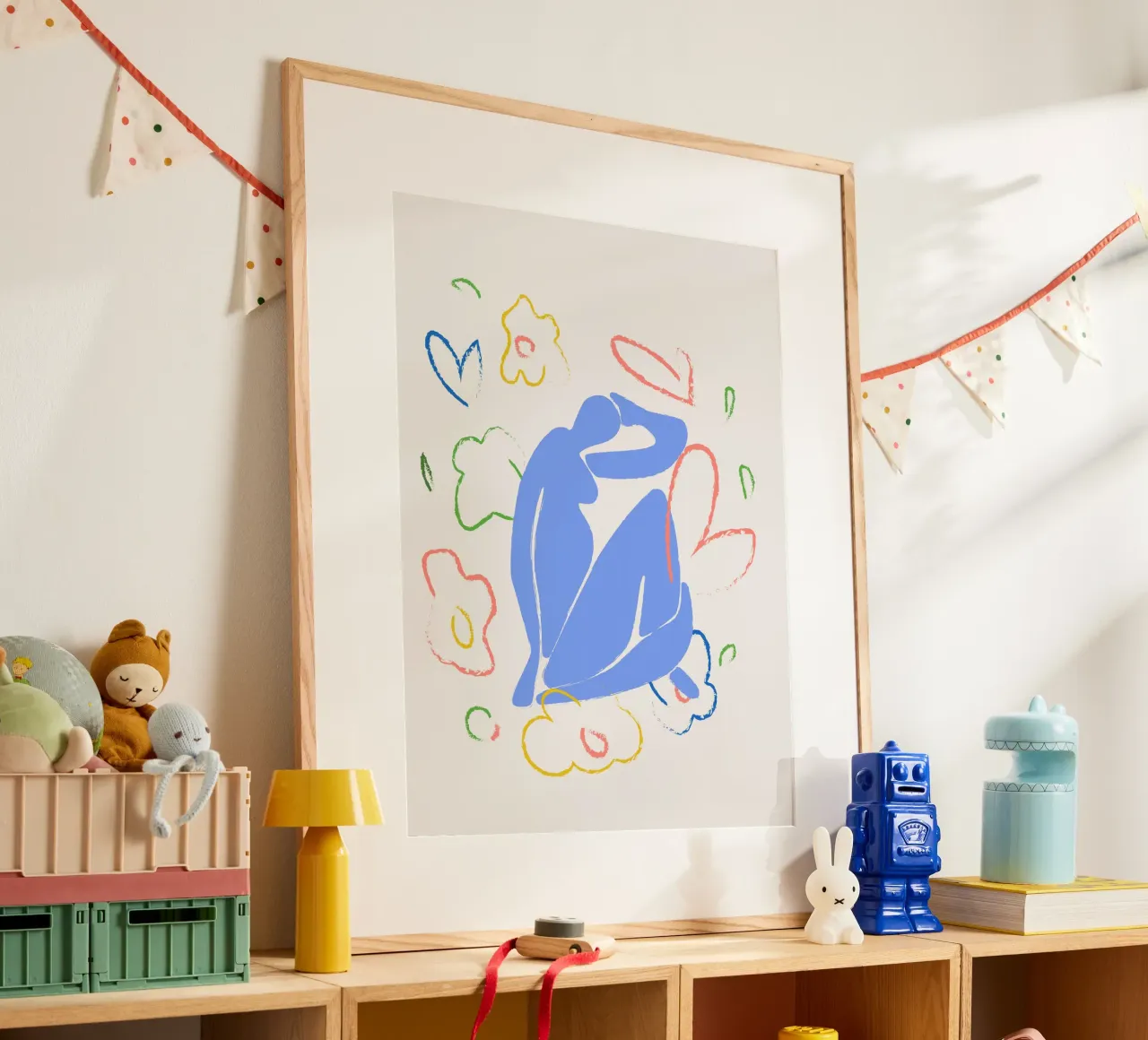 Figura blu di Matisse con fiori poster da Peaches Art Prints