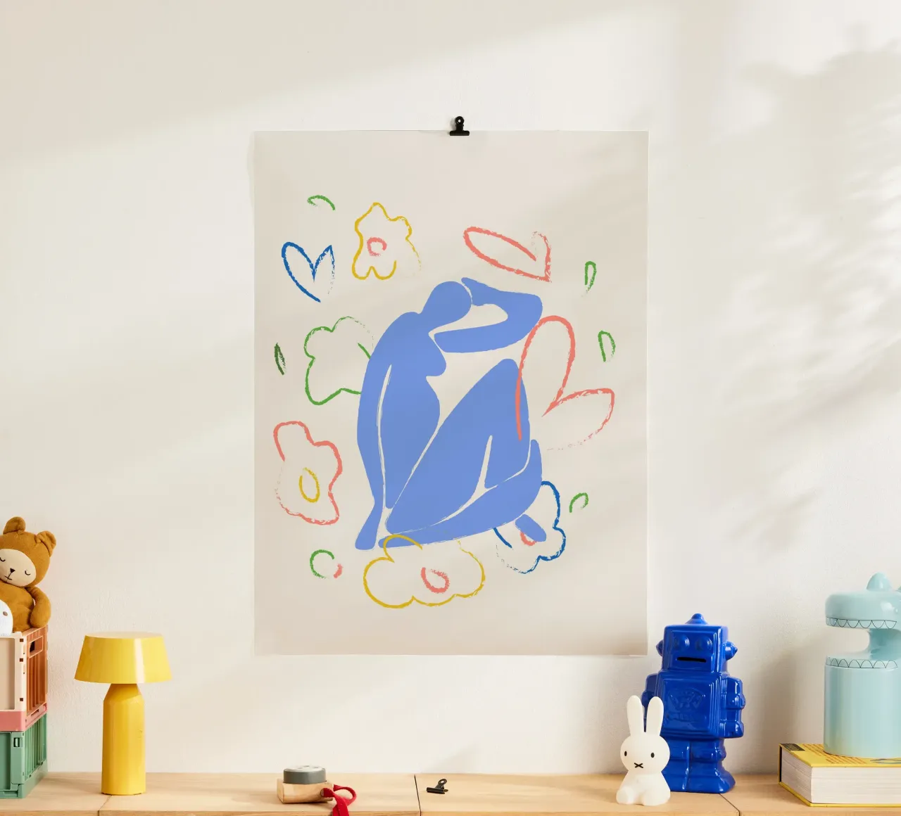 Figura blu di Matisse con fiori poster da Peaches Art Prints
