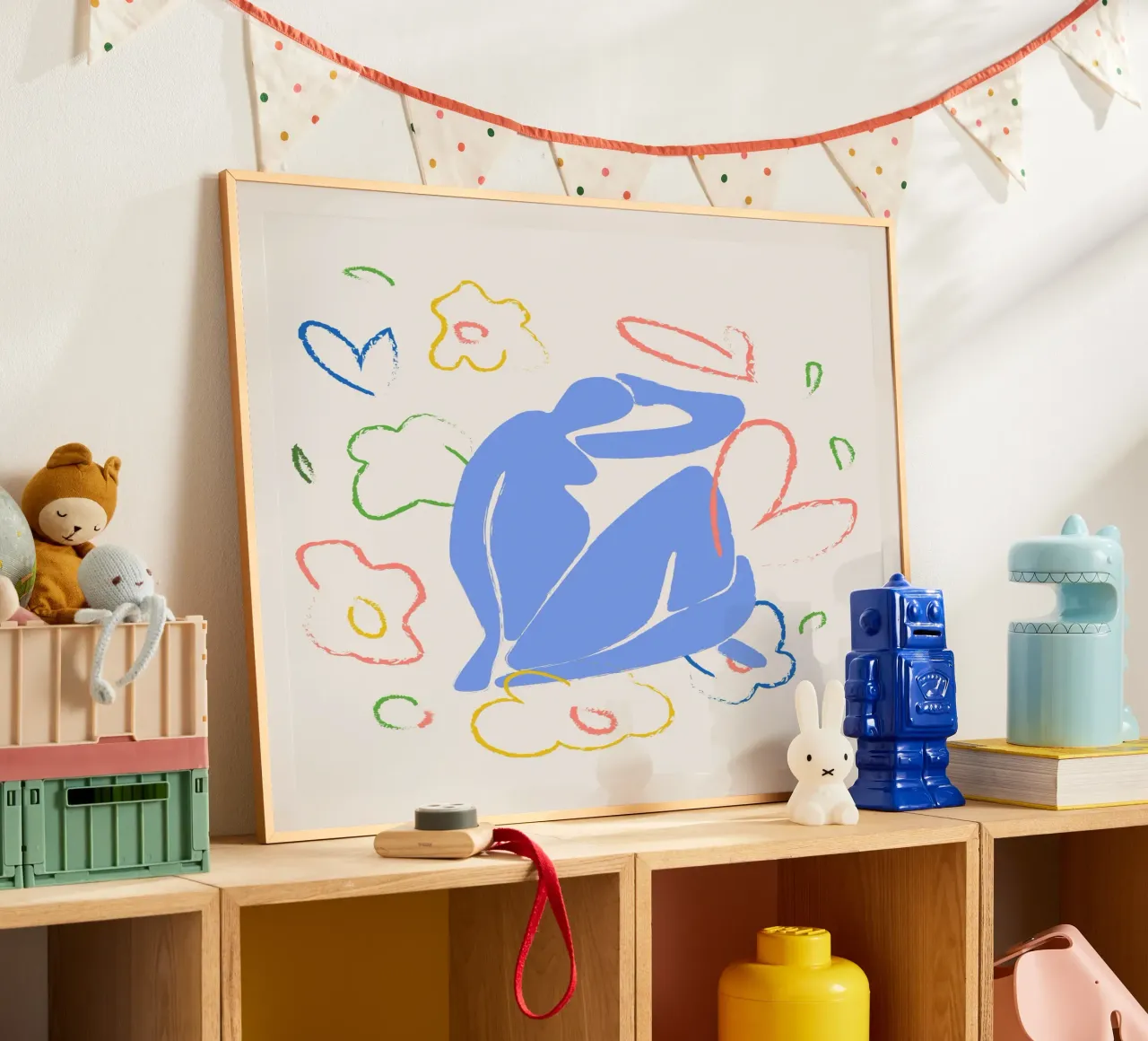 Figura blu di Matisse con fiori poster da Peaches Art Prints