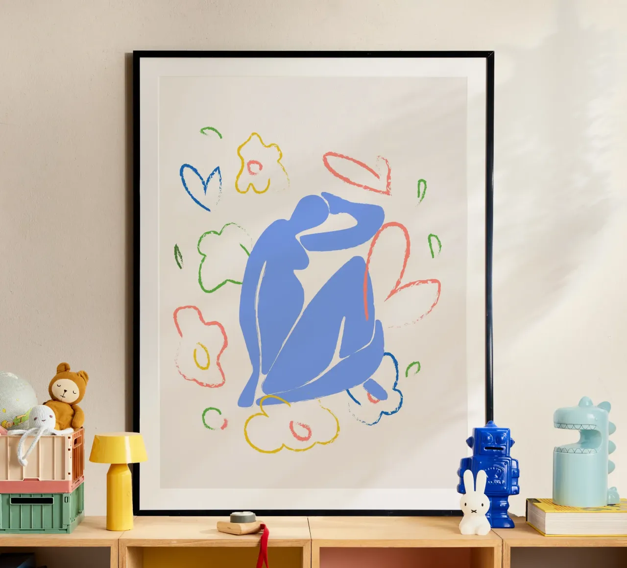 Figura blu di Matisse con fiori poster da Peaches Art Prints