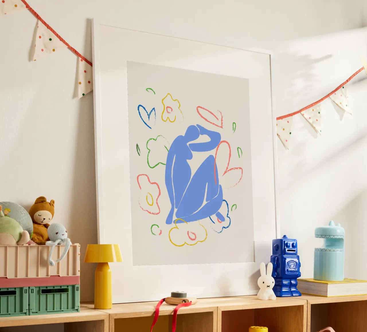 Figura blu di Matisse con fiori poster da Peaches Art Prints