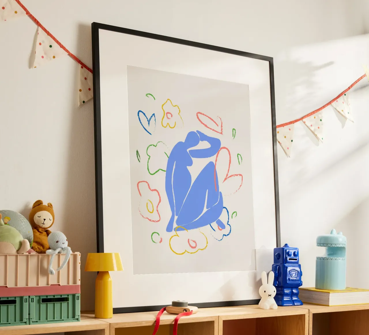 Figura blu di Matisse con fiori poster da Peaches Art Prints