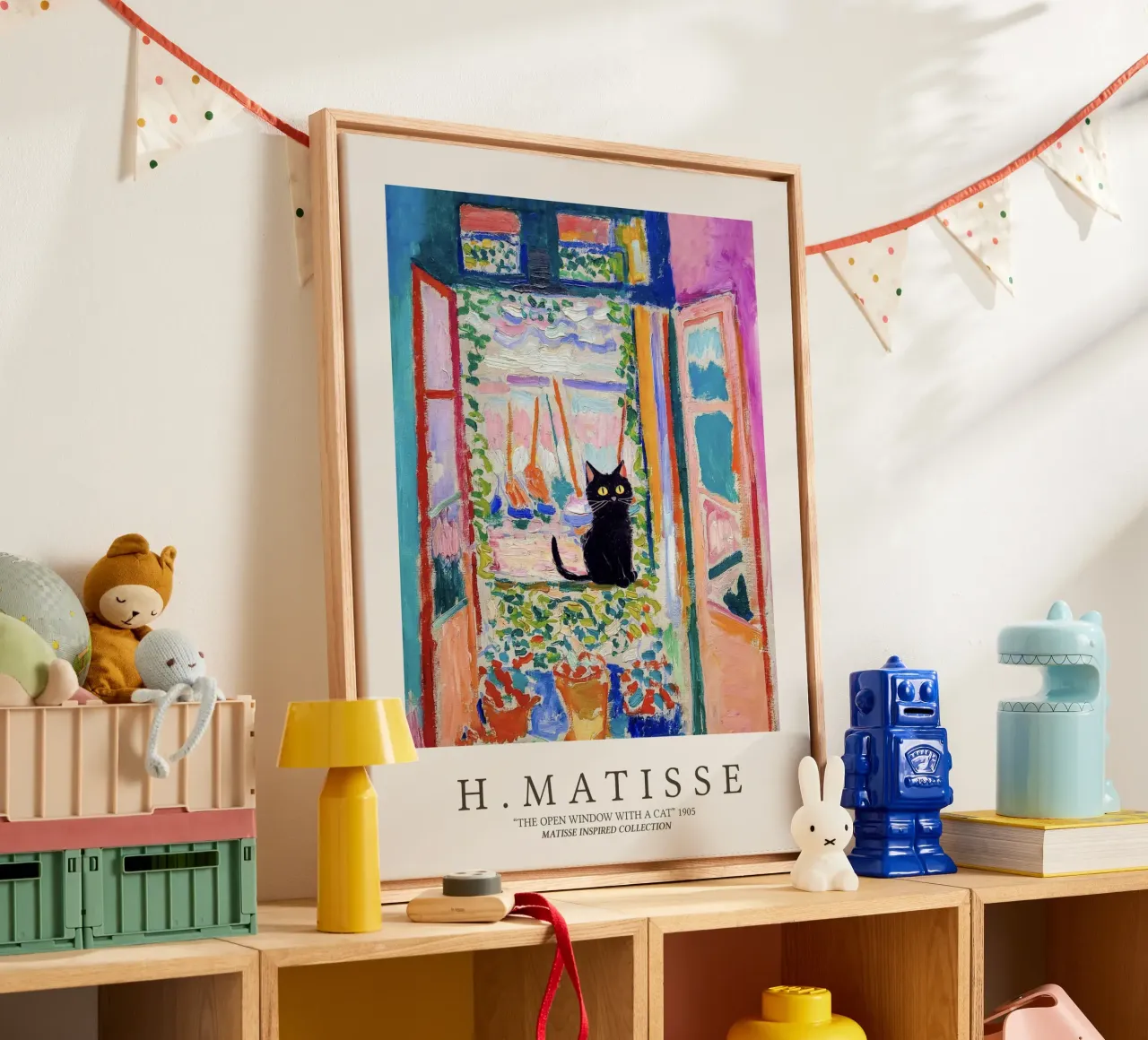 The open window with a black cat, Henri Matisse canvas with Floater frame by Peaches Art Prints