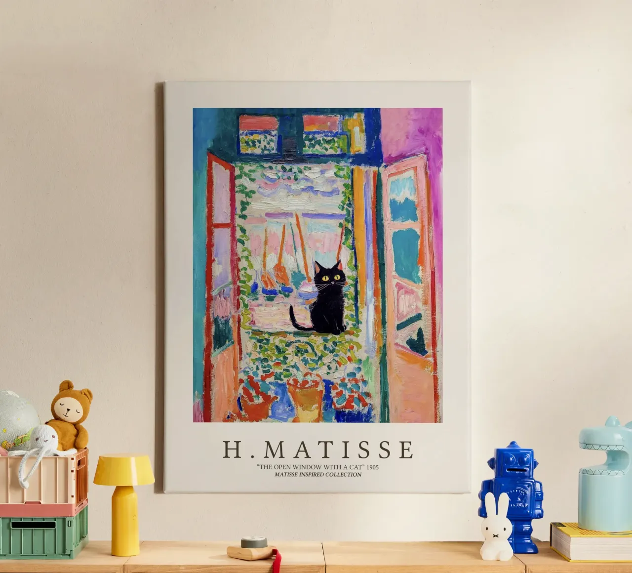 The open window with a black cat, Henri Matisse canvas with Floater frame by Peaches Art Prints