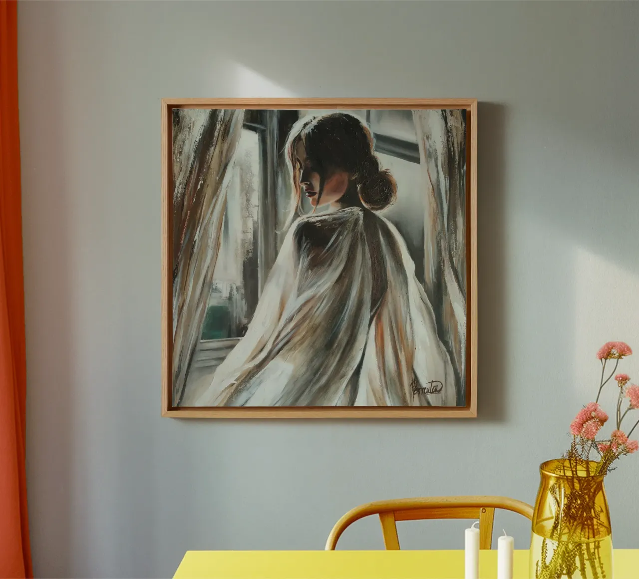 Sensuality - Painting of a sensual woman canvas with Floater frame by HelenBarenton