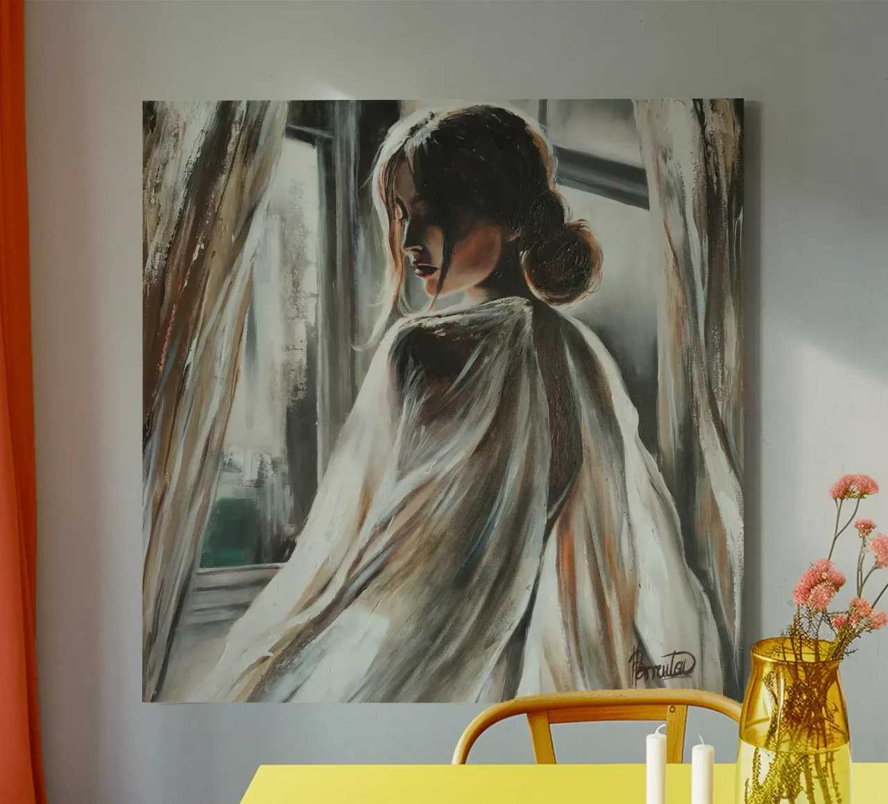 Sensuality - Painting of a sensual woman canvas with Floater frame by HelenBarenton