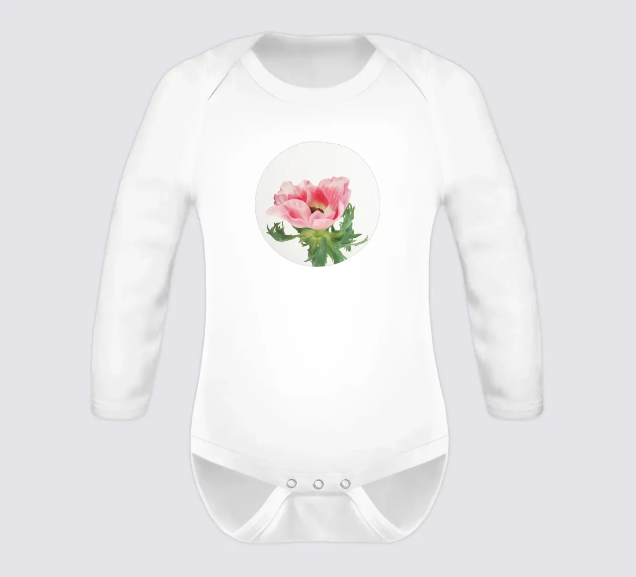 Pink Anemone long-sleeve baby romper by Cassia Beck Photography