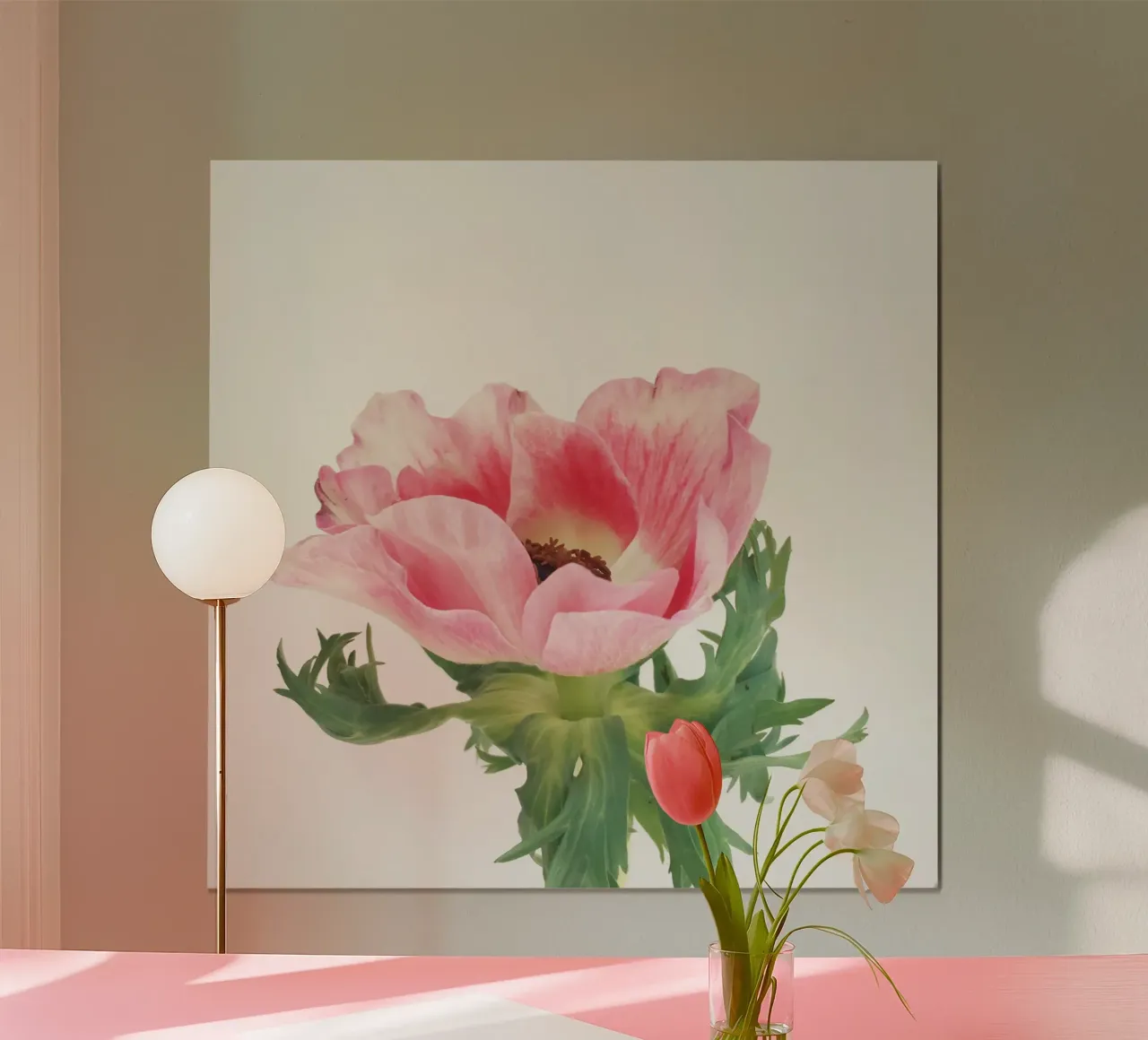 Anemone rosa poster con telaio in legno da Cassia Beck Photography