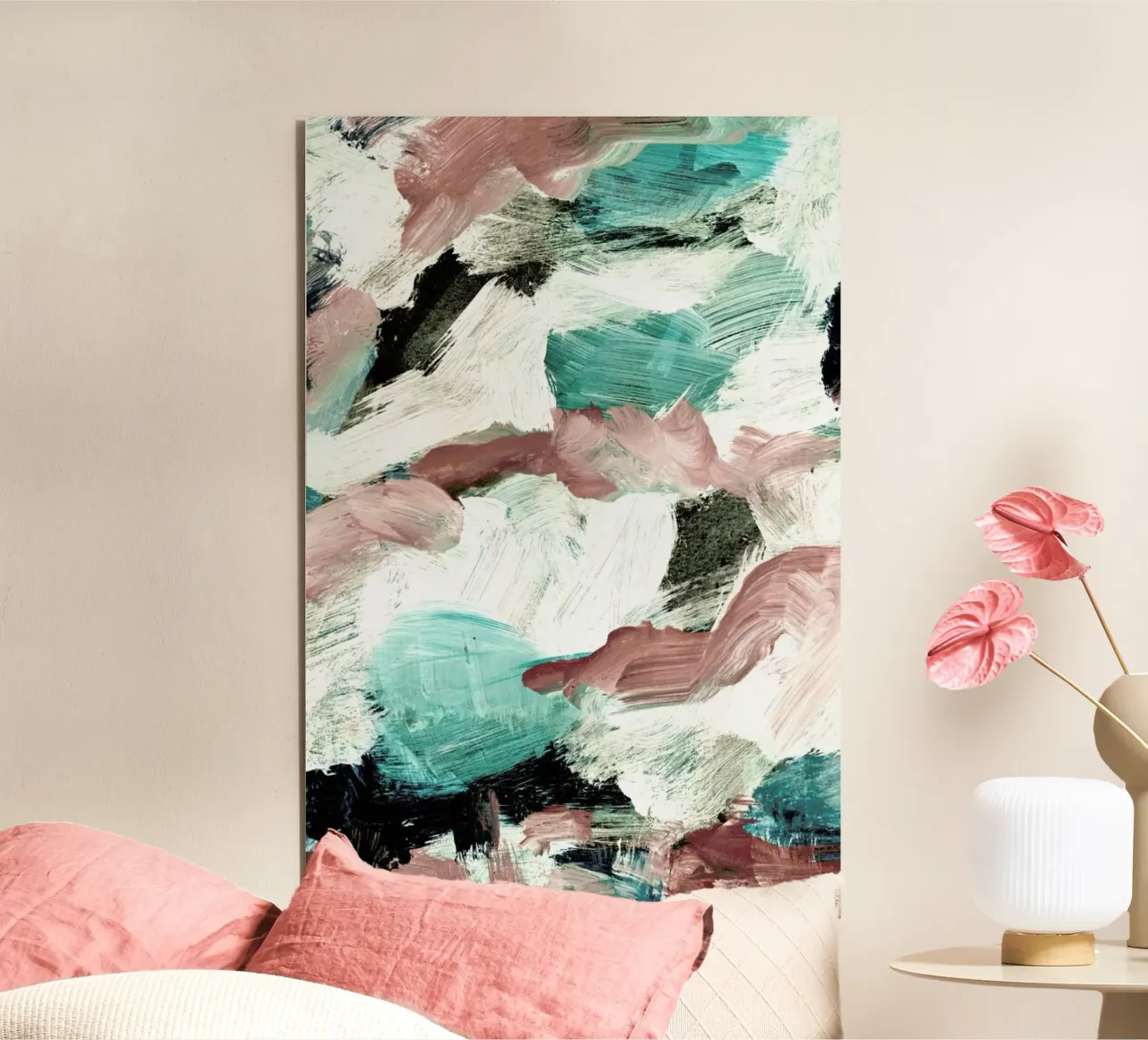 Abstract Painting VI Green Dusty Pink alluminio dibond da IRIS LEHNHARDT FINE ART