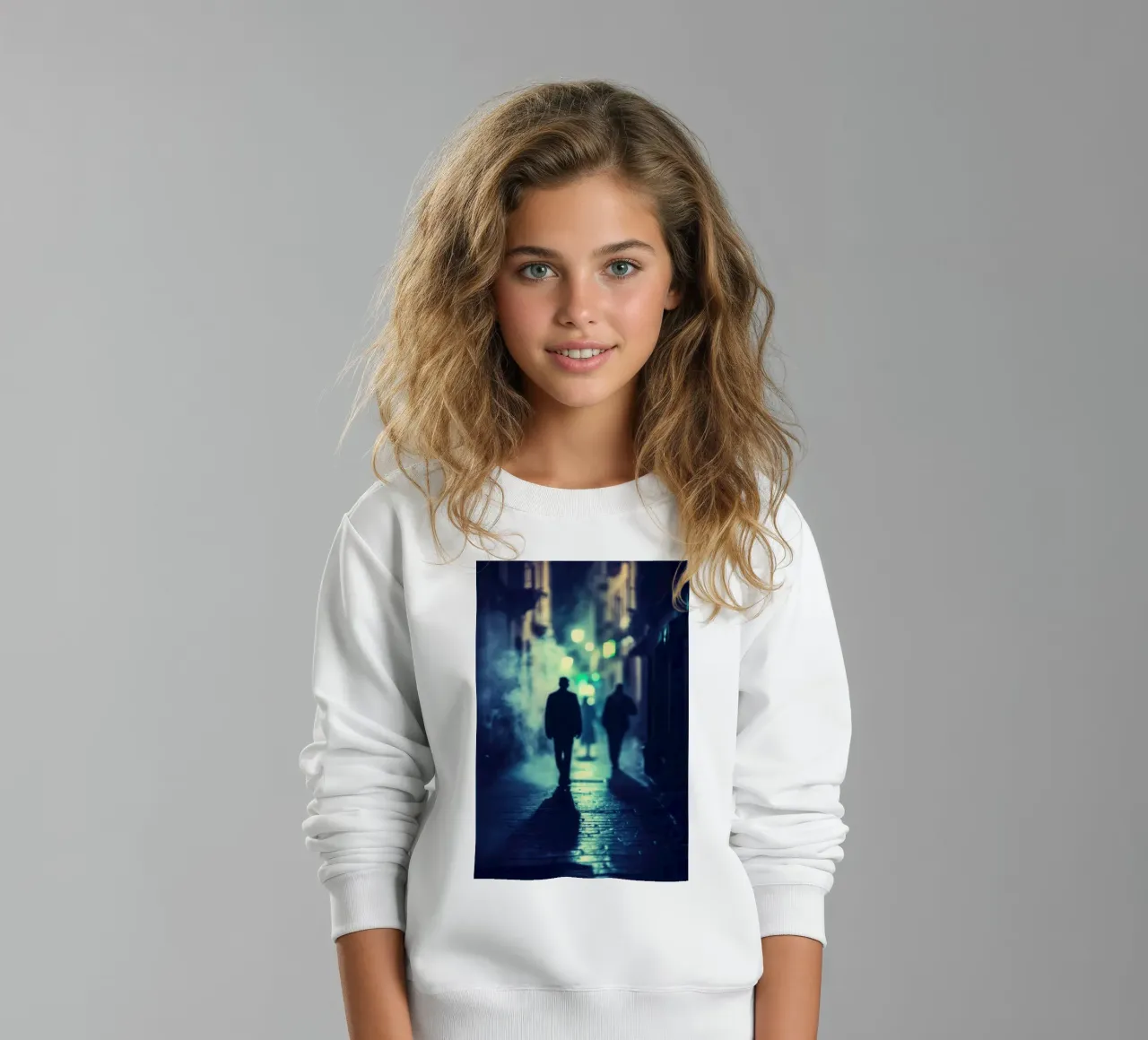 New York, between shadows and mist: The call of the night kids sweatshirt by Le Flou