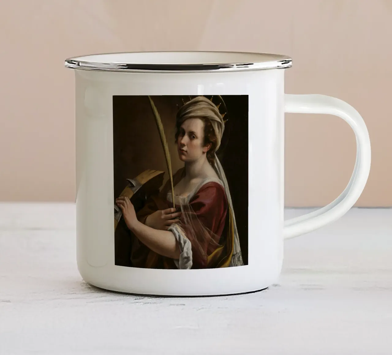 Self-Portrait as Saint Catherine of Alexandria enamel mug by Timeless Artworks