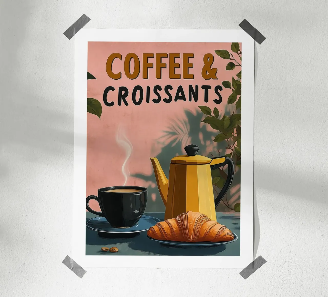 Caffè e croissant poster con telaio in plastica da Spice & Style