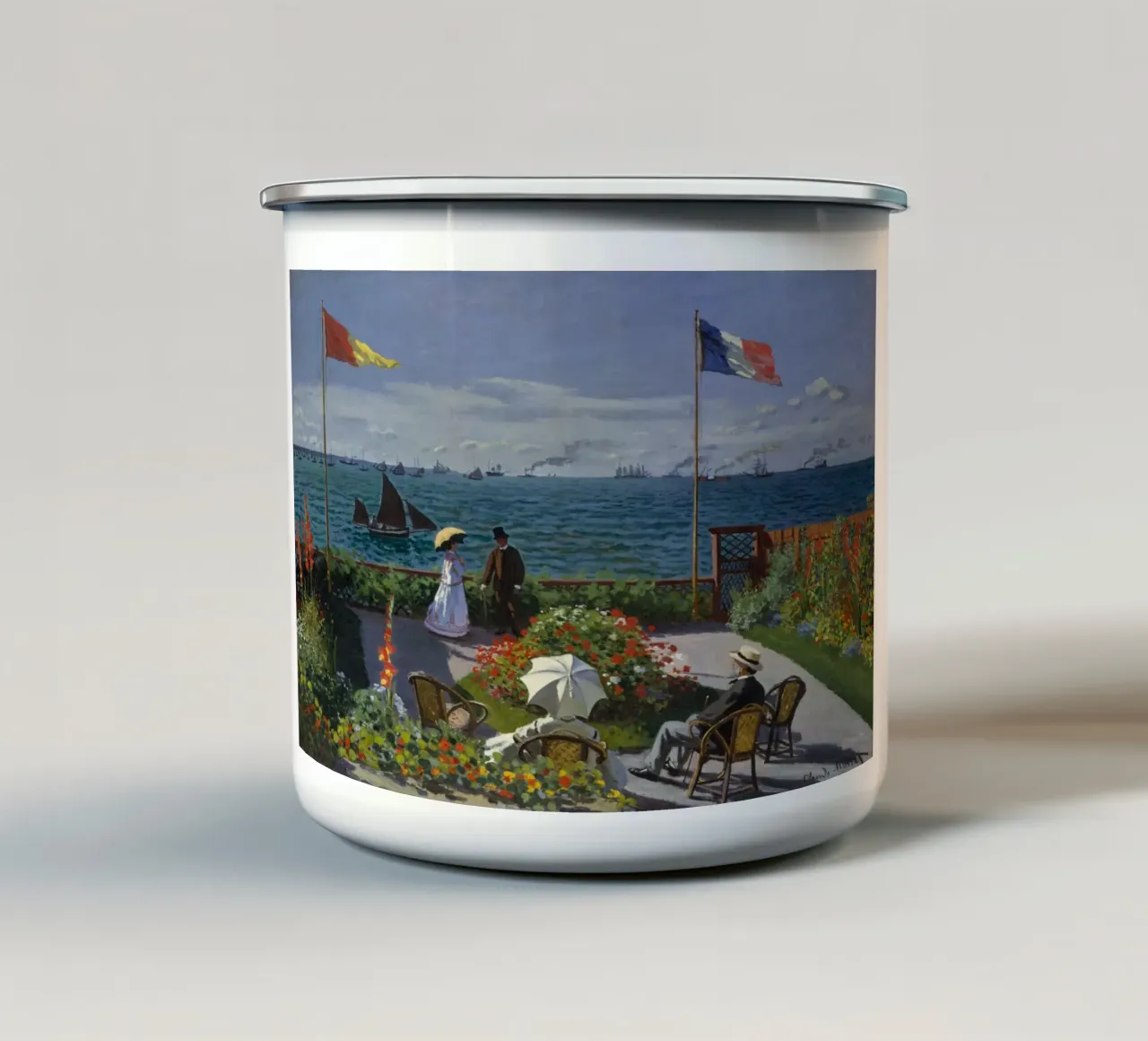 Claude Monet - Giardino di Sainte-Adresse tazza in smalto da Timeless Artworks