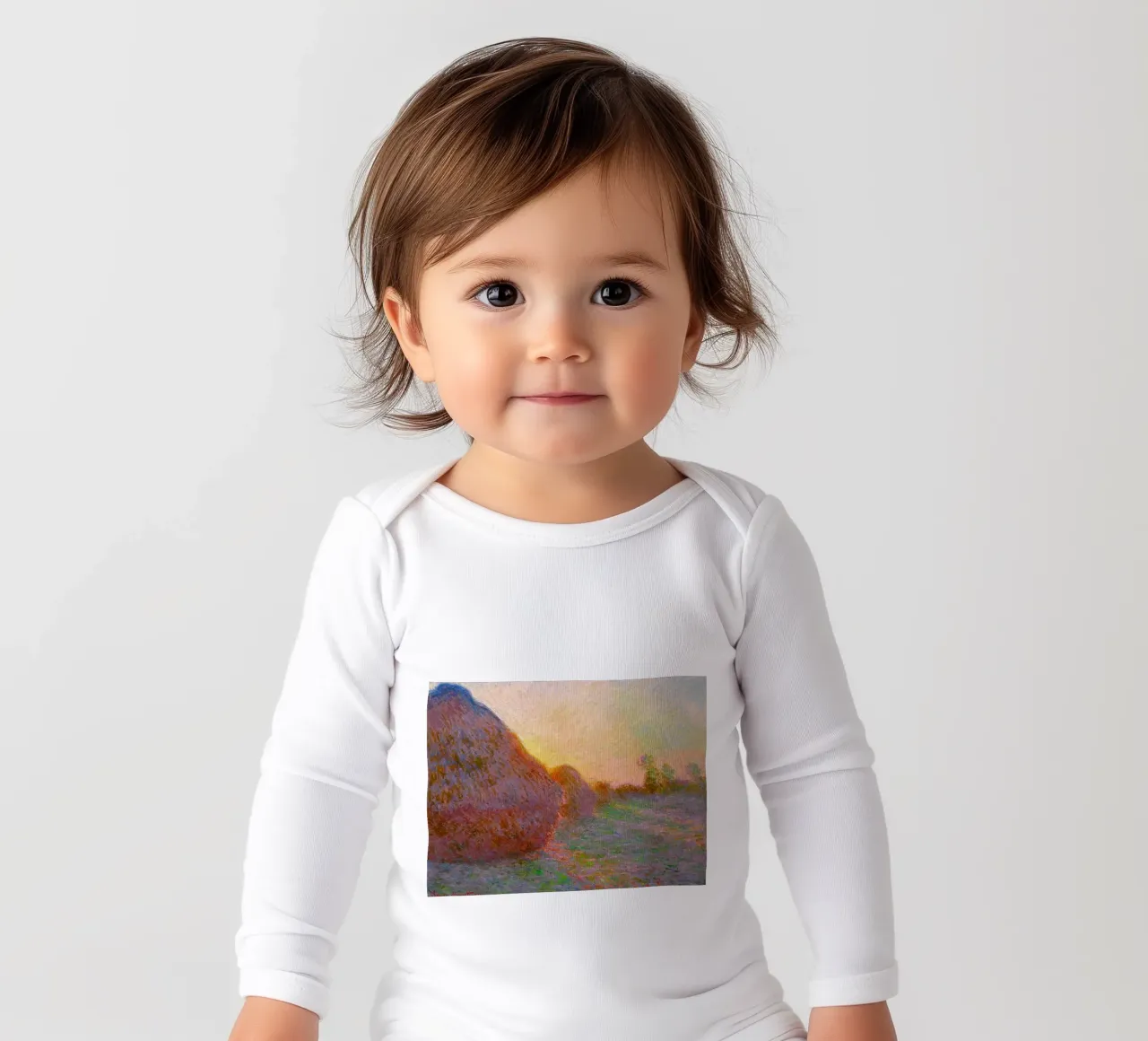 Claude Monet - Haystacks long-sleeve baby romper by Timeless Artworks