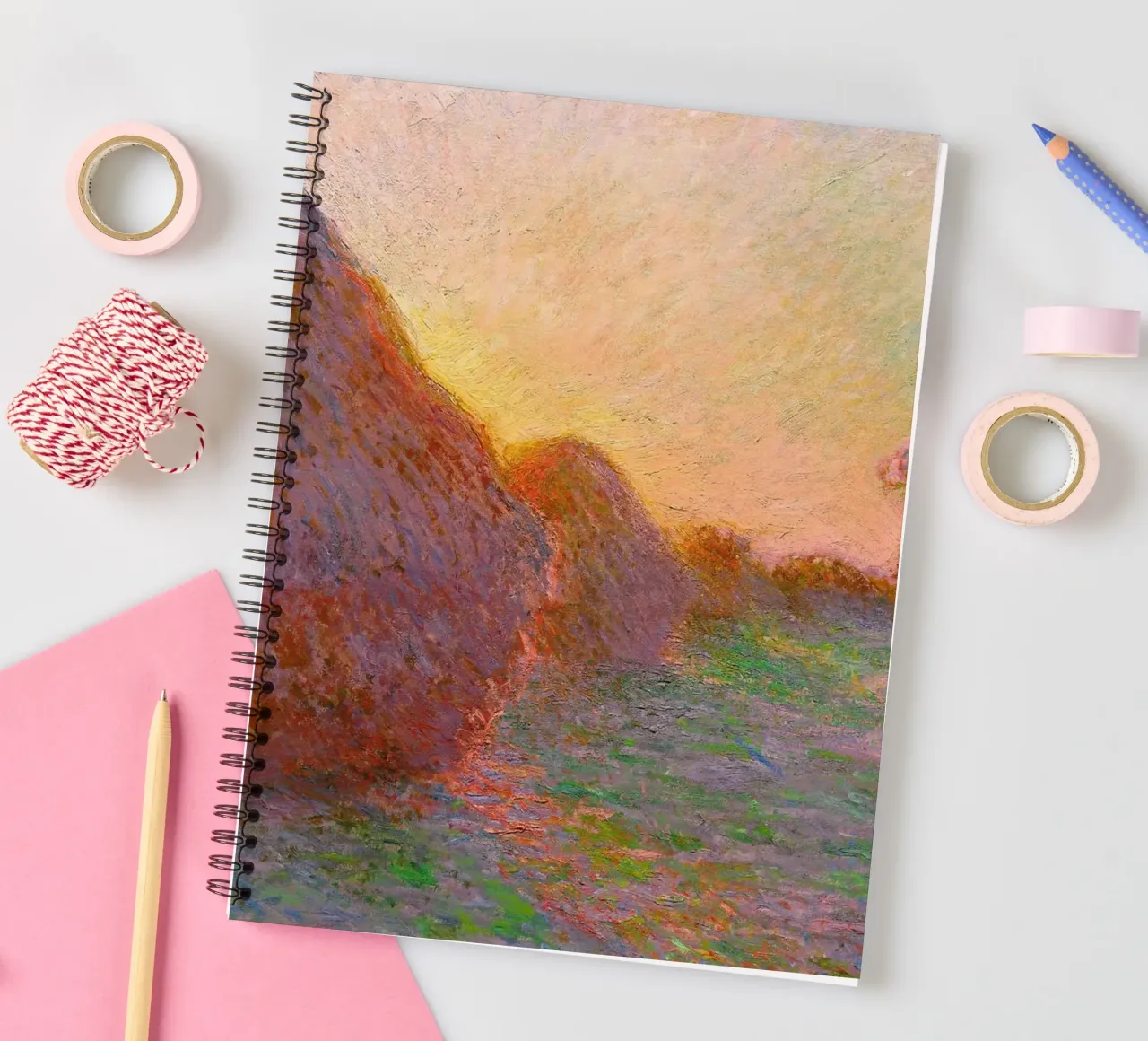 Claude Monet - Haystacks spiral notebook by Timeless Artworks