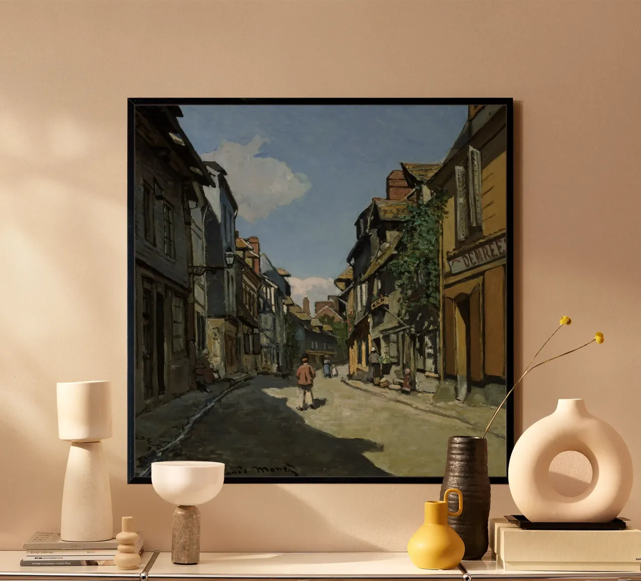 Claude Monet - Rue de la Bavole, Honfleur poster con telaio in legno da Timeless Artworks
