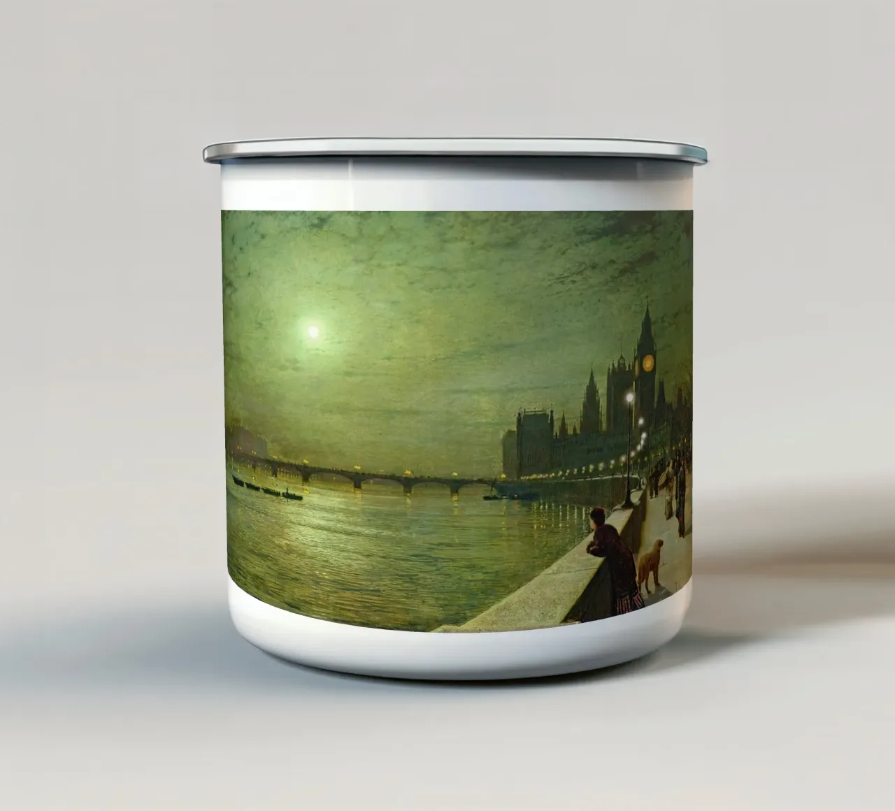John Atkinson Grims - Bespiegelingen over de Theems, Westminster emaille mok van Timeless Artworks