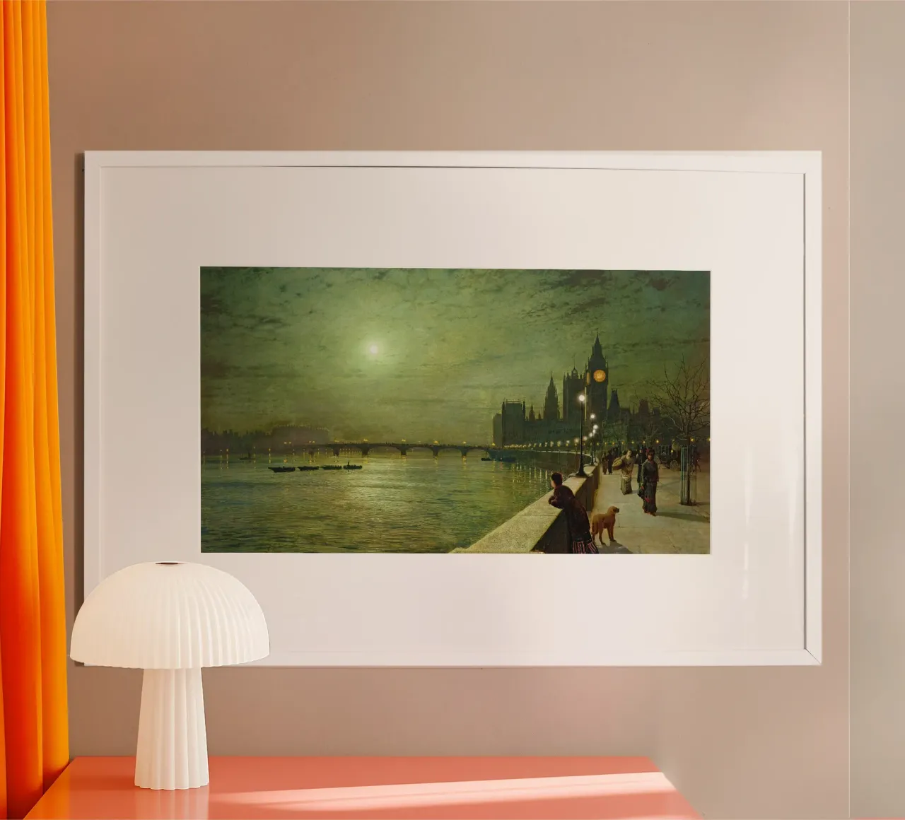 John Atkinson Grims - Riflessioni sul Tamigi, Westminster poster con telaio in plastica da Timeless Artworks