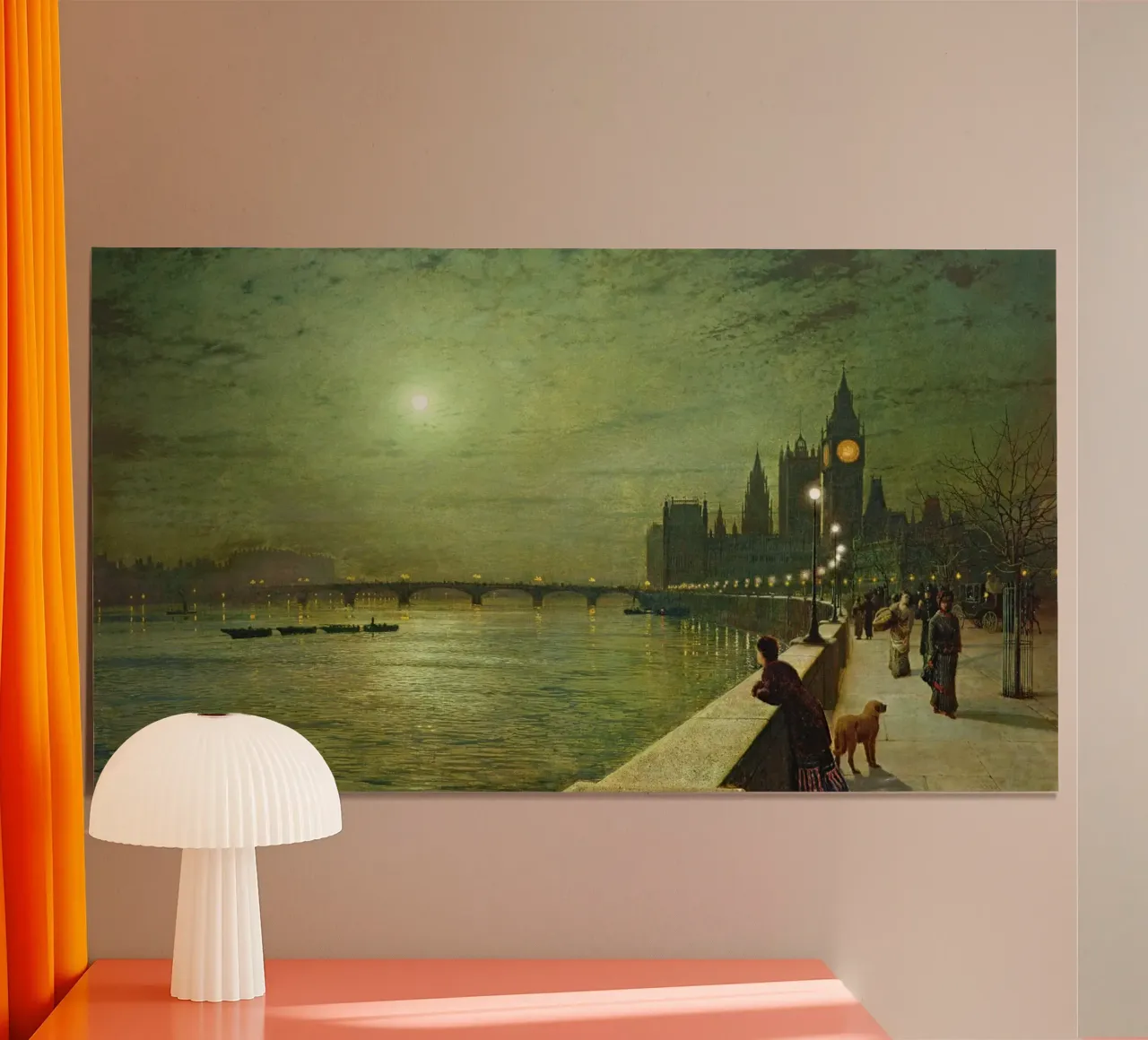 John Atkinson Grims - Riflessioni sul Tamigi, Westminster poster con telaio in plastica da Timeless Artworks