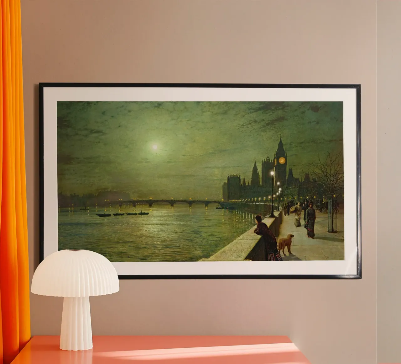 John Atkinson Grims - Riflessioni sul Tamigi, Westminster poster con telaio in plastica da Timeless Artworks