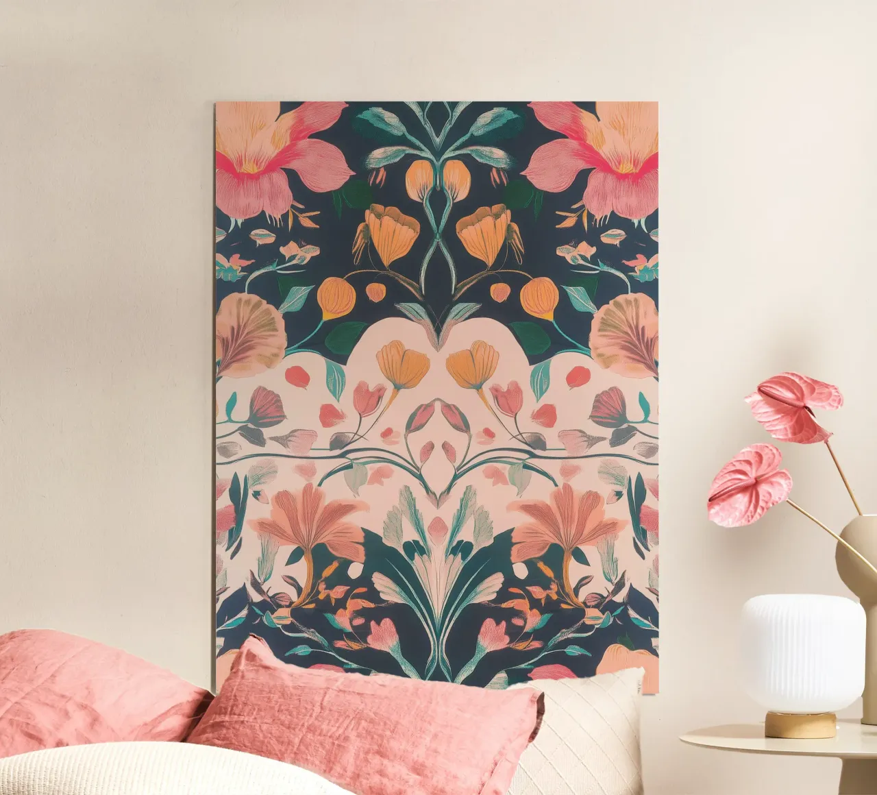 William Morris, Fiori a pastello poster con telaio in legno da Carinaprint