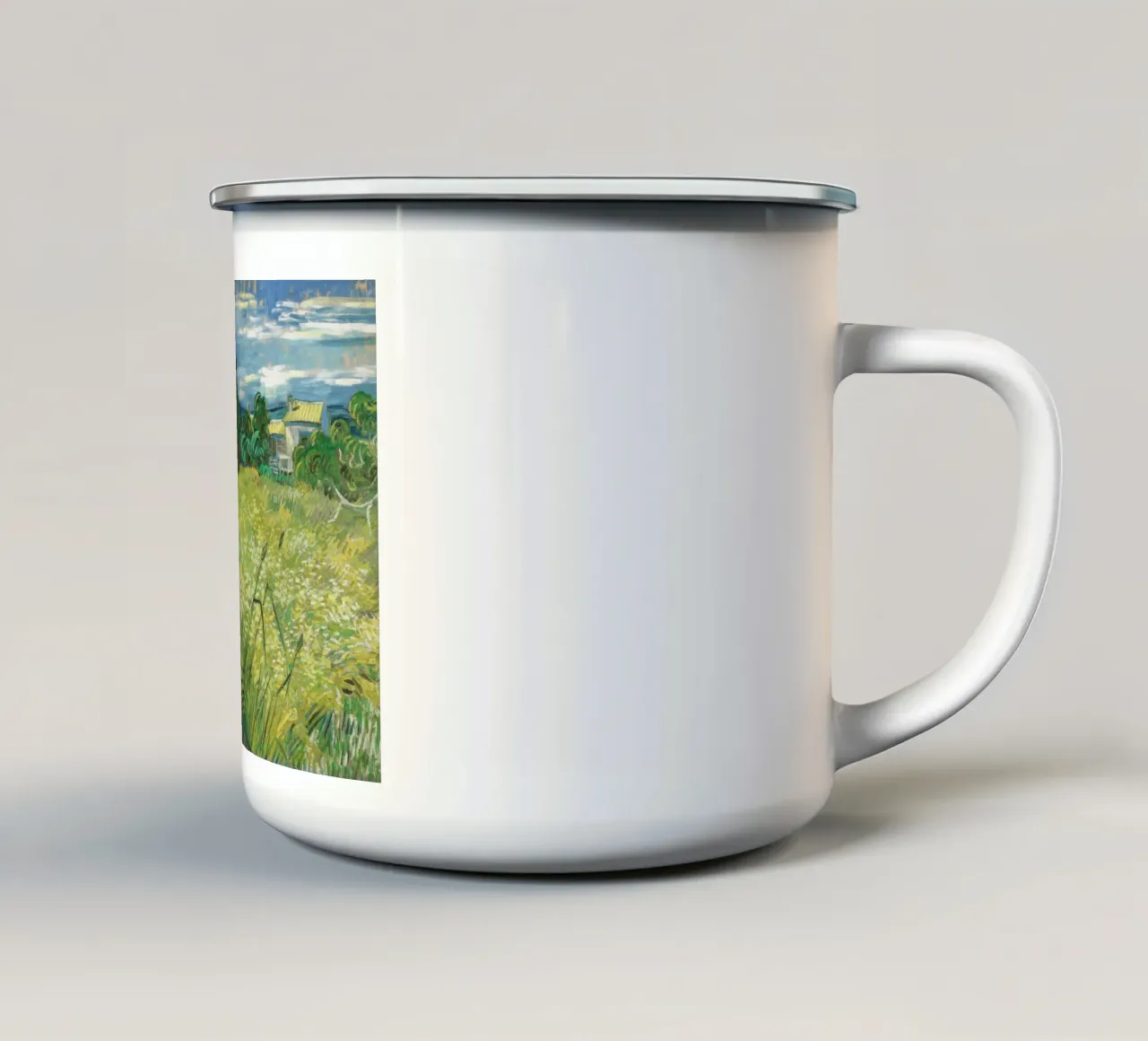 Vincent van Gogh - Campo di grano verde con cipresso tazza in smalto da Timeless Artworks