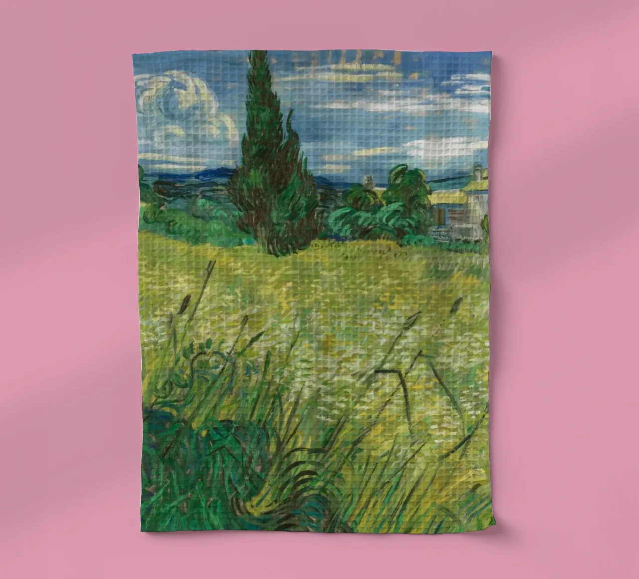 Vincent van Gogh - Champ de blé vert avec cyprès torchon de Timeless Artworks