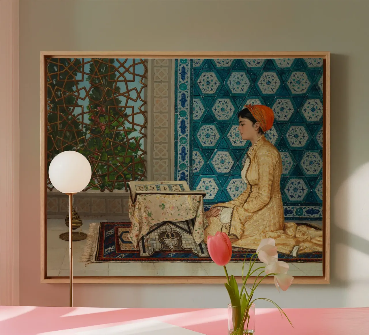 Osman Hamdi - Lezende jonge vrouw canvas met Baklijst van Timeless Artworks