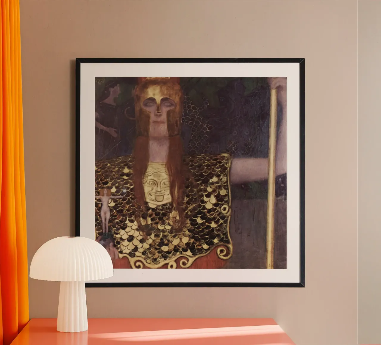Gustav Klimt - Pallade Atena poster con telaio in legno da Timeless Artworks