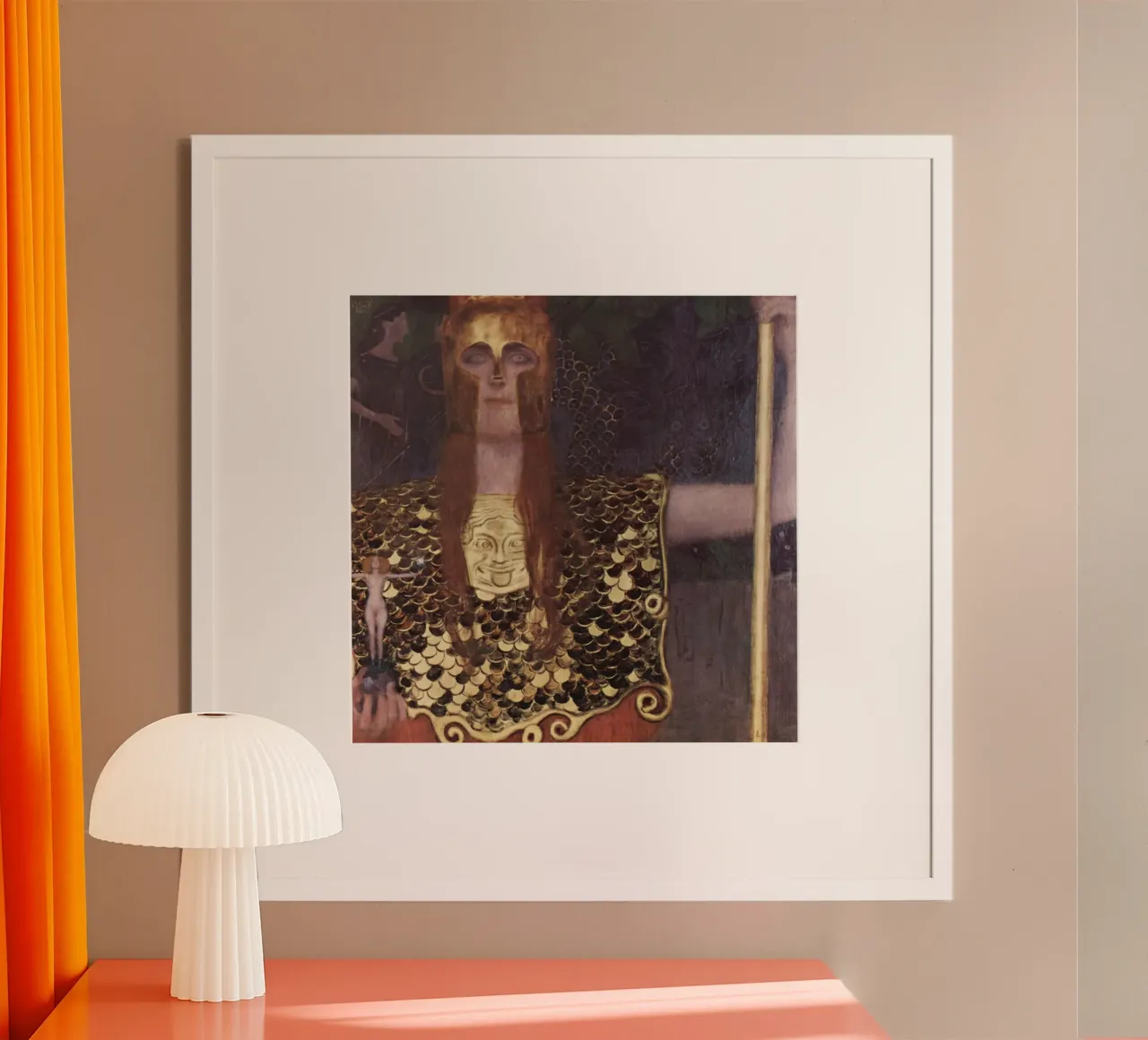 Gustav Klimt - Pallade Atena poster con telaio in legno da Timeless Artworks