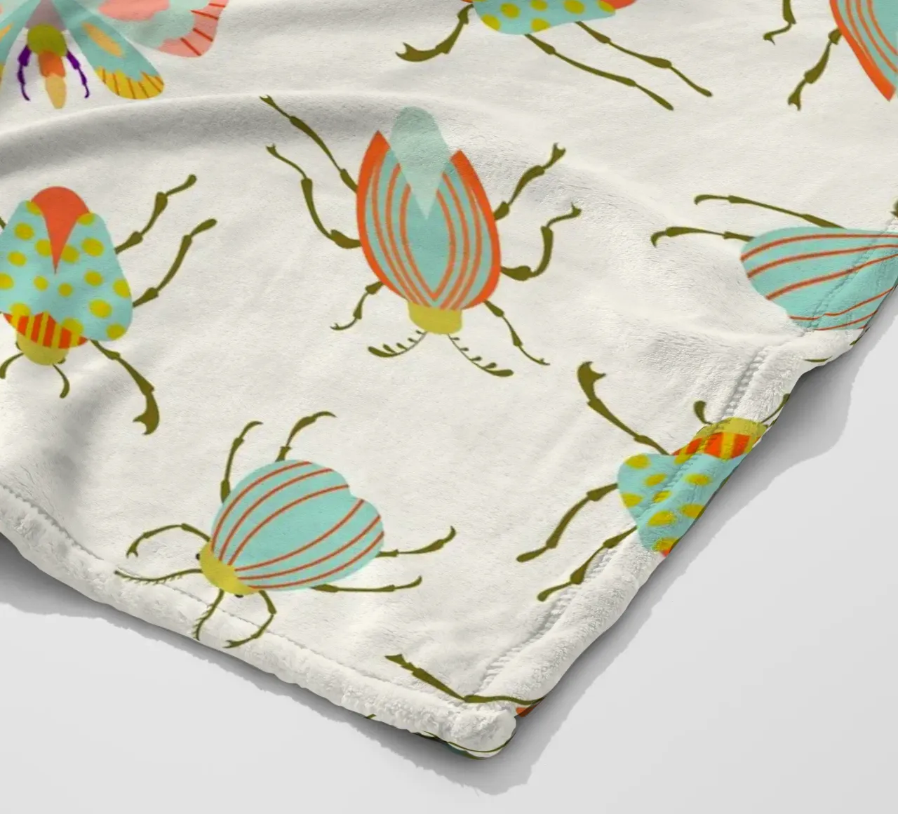 Colorful Insects on Light Cream fleece blanket by CoelfenArt