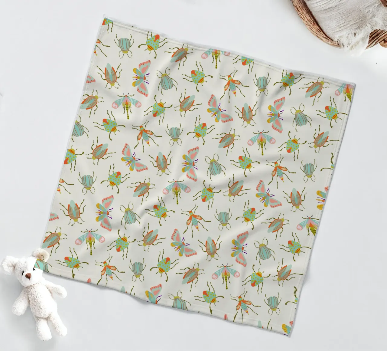 Colorful Insects on Light Cream fleece blanket by CoelfenArt