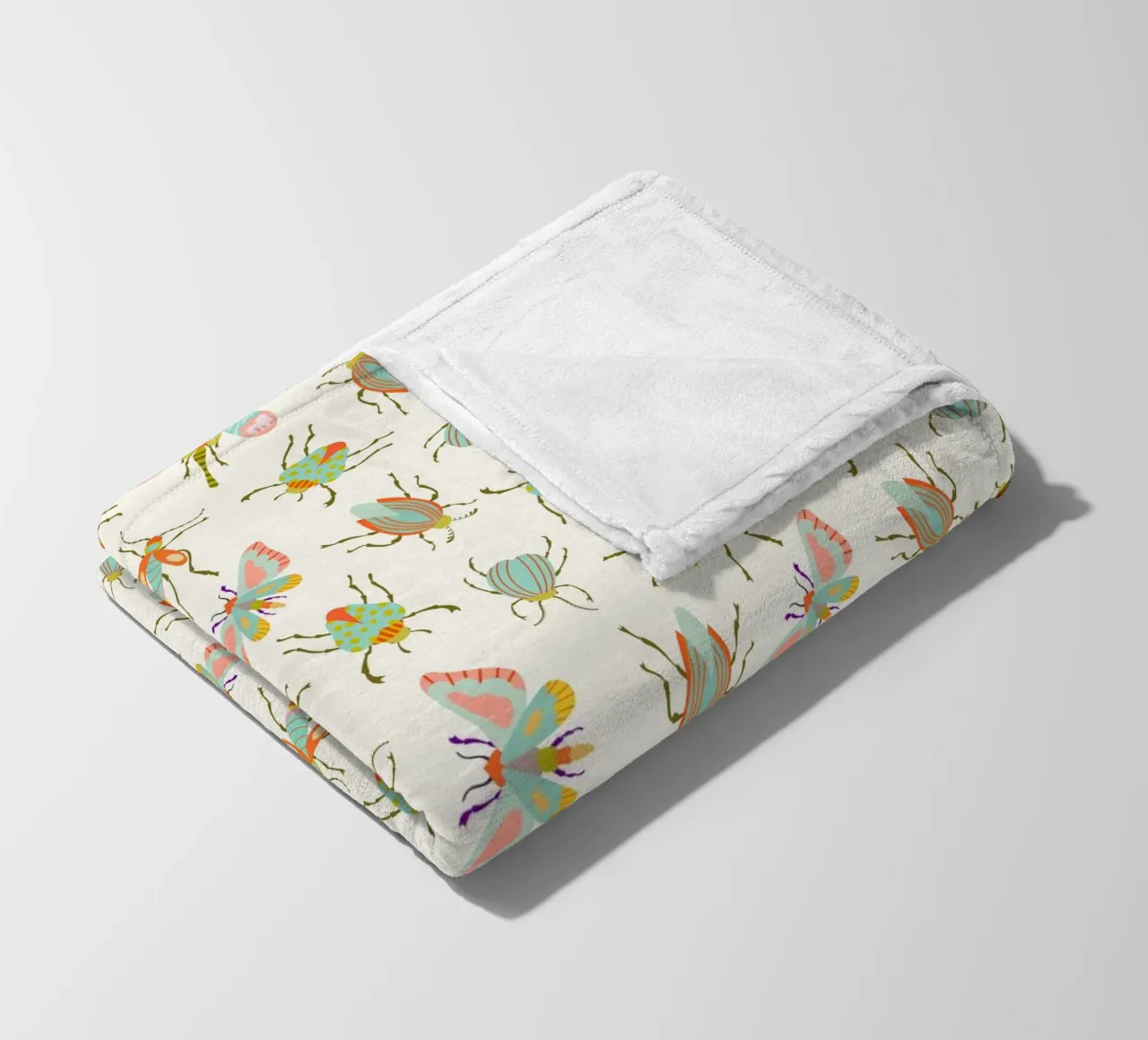 Colorful Insects on Light Cream fleece blanket by CoelfenArt