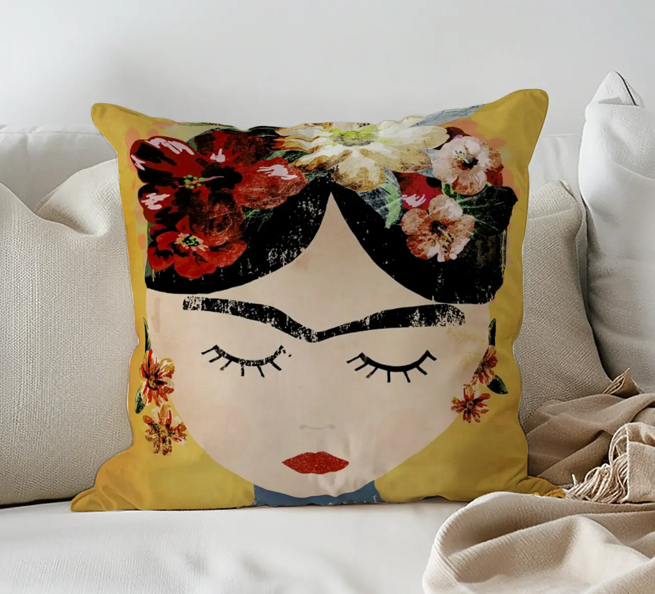 Frida (Yellow) decorative cushion by treechild