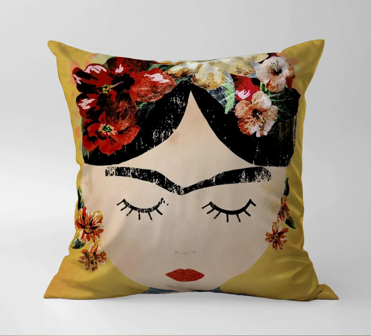 Frida (Yellow) decorative cushion by treechild