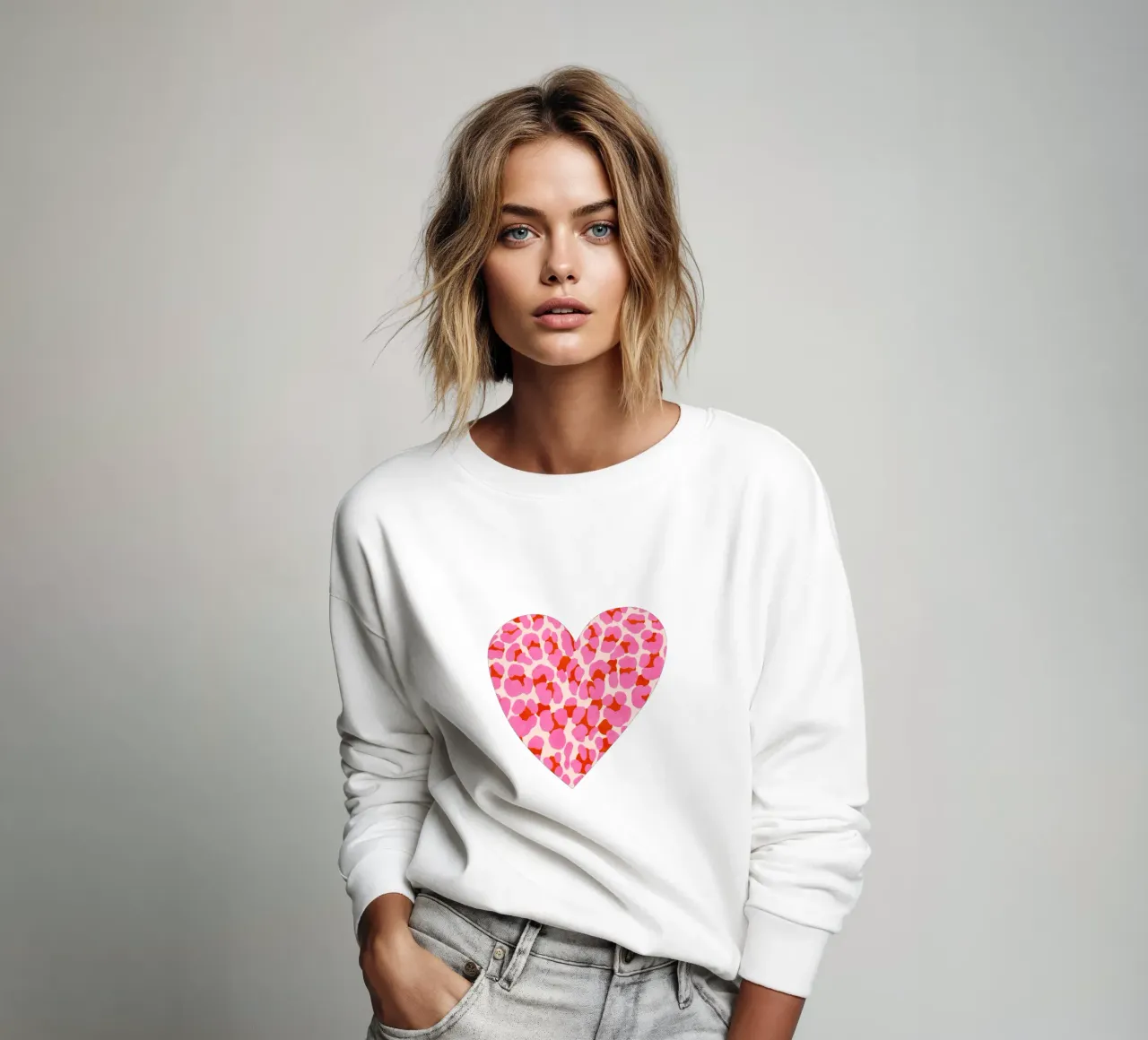 Leopard pattern. Modern in pink, red and abricot. With heart. sweatshirt by CalliLetters