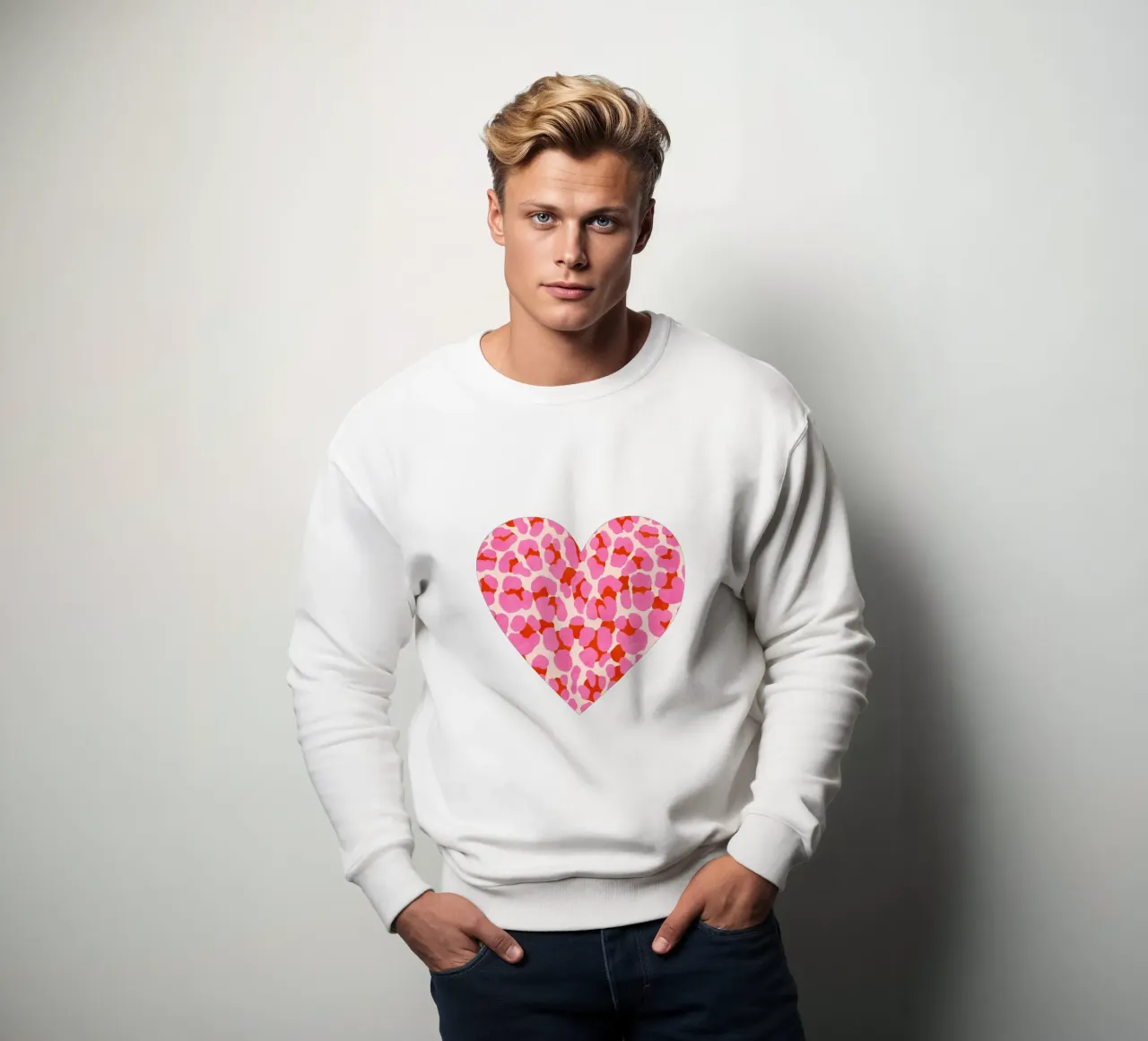 Leopard pattern. Modern in pink, red and abricot. With heart. sweatshirt by CalliLetters