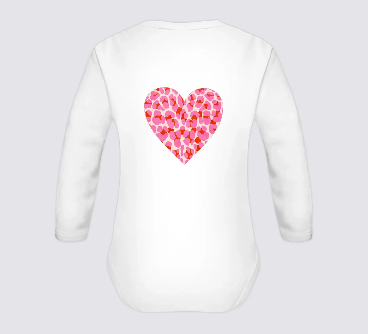 Leopard pattern. Modern in pink, red and abricot. With heart. long-sleeve baby romper by CalliLetters