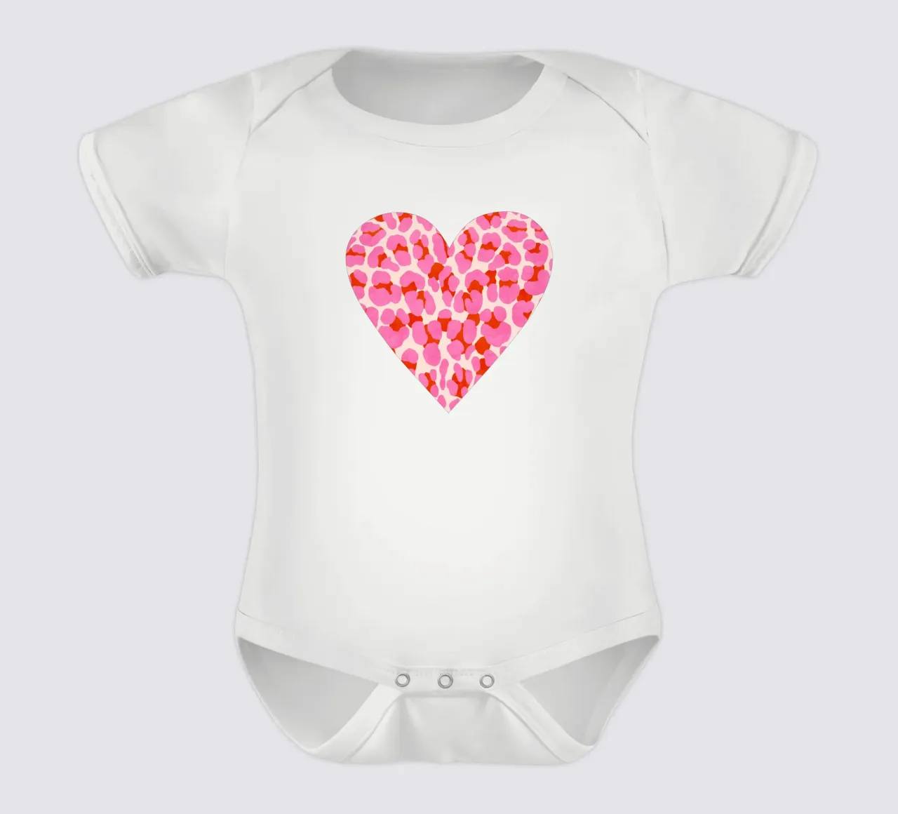 Leopard pattern. Modern in pink, red and abricot. With heart. short-sleeve baby romper by CalliLetters