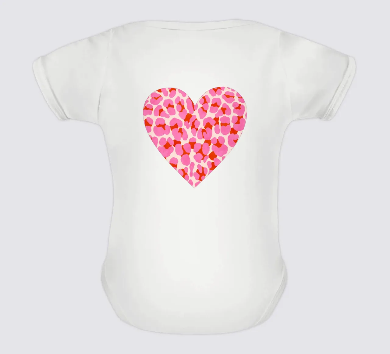 Leopard pattern. Modern in pink, red and abricot. With heart. short-sleeve baby romper by CalliLetters