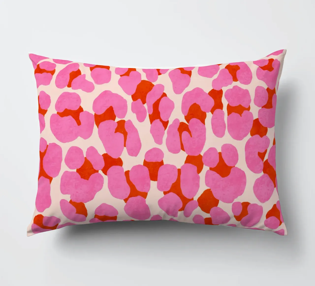 Leopard pattern. Modern in pink, red and abricot. With heart. decorative cushion by CalliLetters