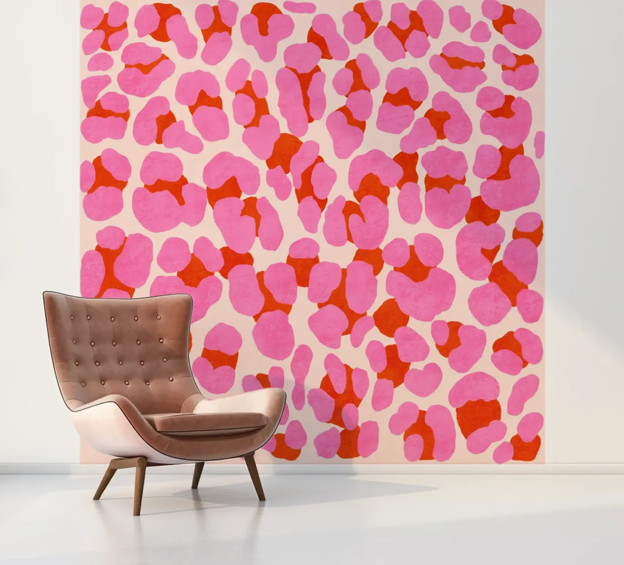 Leopard pattern. Modern in pink, red and abricot. With heart. photo wallpaper by CalliLetters
