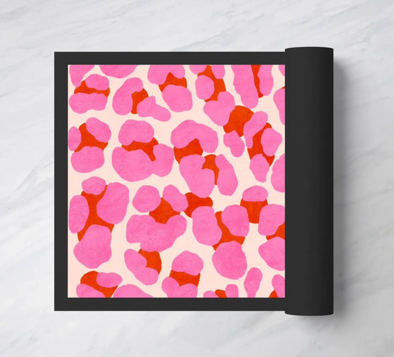 Leopard pattern. Modern in pink, red and abricot. With heart. doormat by CalliLetters