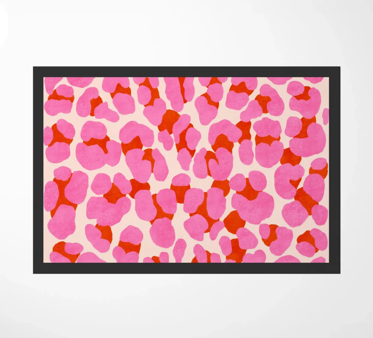 Leopard pattern. Modern in pink, red and abricot. With heart. doormat by CalliLetters